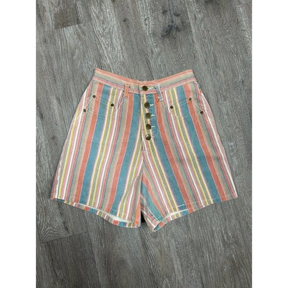 Chazz by Charles Chailian Striped Multicolor Button Shorts Cotton Hi-Rise Large‎ - Picture 1 of 8